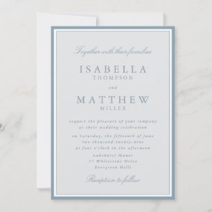 Convite de Casamento Elegante com Moldura Azul