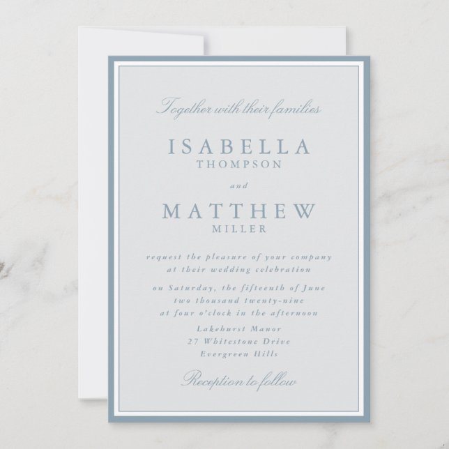 Convite de Casamento Elegante com Moldura Azul (Frente)