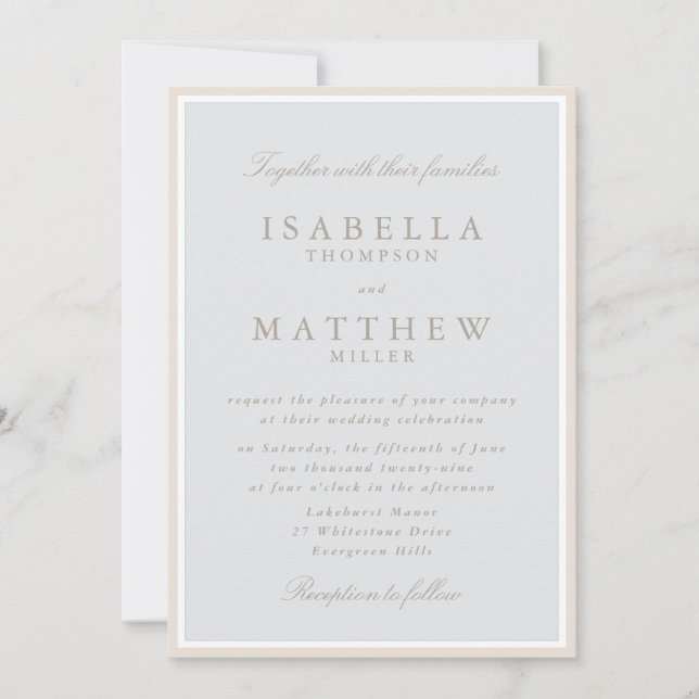 Convite de Casamento Elegante com Moldura Creme (Frente)
