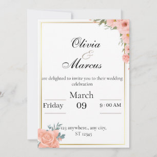 Convite de casamento elegante com moldura dourada
