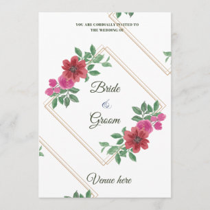 Convite de Casamento Elegante com Moldura Dourada
