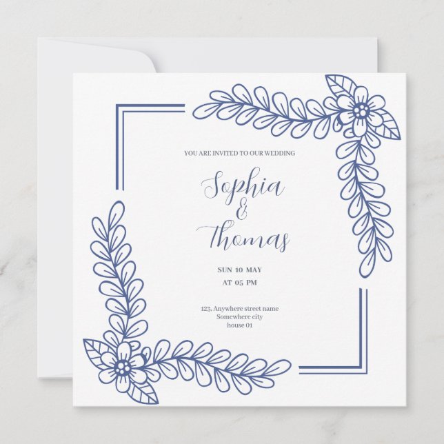 convite de casamento elegante com moldura floral a (Frente)