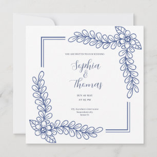 convite de casamento elegante com moldura floral a