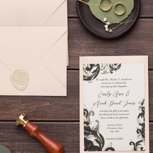 Convite de Casamento Elegante com Redemoinho Preto