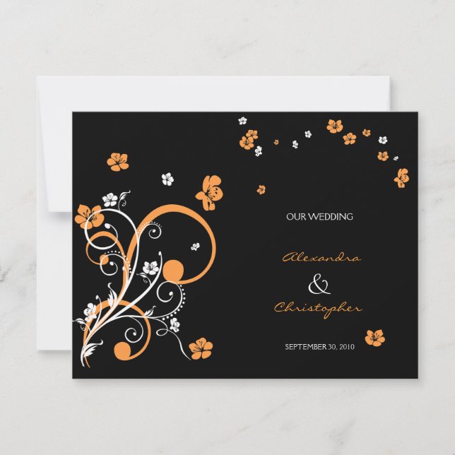 Convite de Casamento Elegante com Redemoinhos e Fl (Frente)