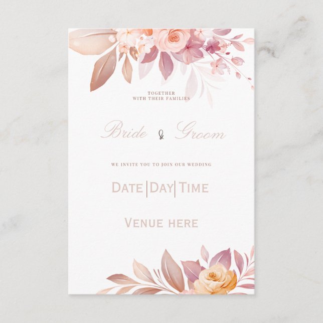 : Convite de Casamento Elegante com Rosa Bege e Pe (Frente)
