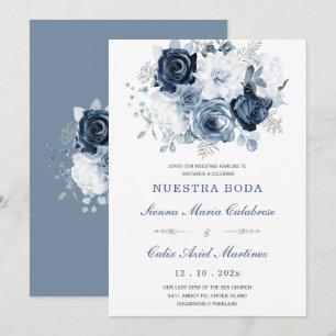 Convite De Casamento Elegante Com Rosas Azuis