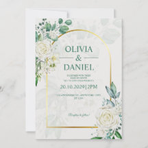 Convite de Casamento Elegante com Rosas Brancas em