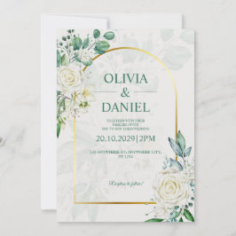 Convite de Casamento Elegante com Rosas Brancas em