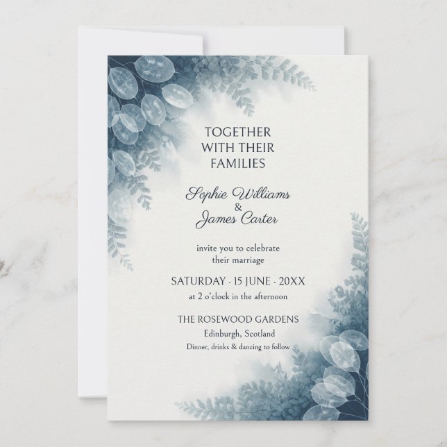 Convite de Casamento Elegante com Samambaia e Luna (Frente)