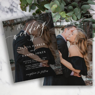 Convite de casamento elegante com script e 2 fotos