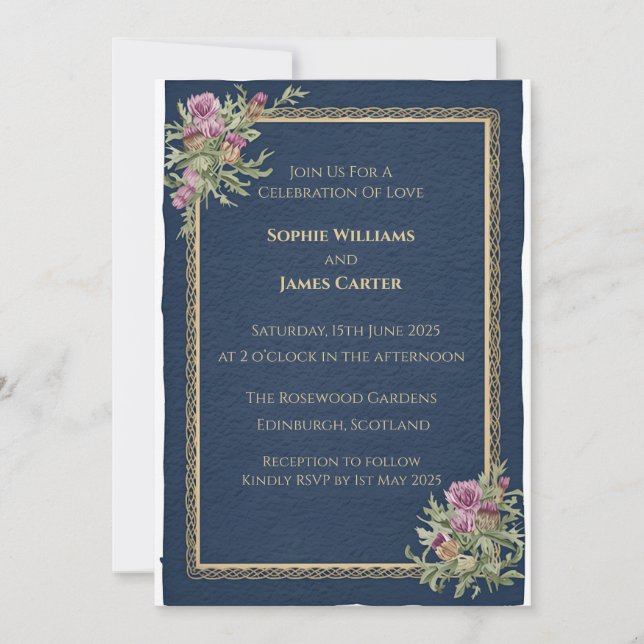 Convite de Casamento Elegante com Tartã Celta e Ca (Frente)