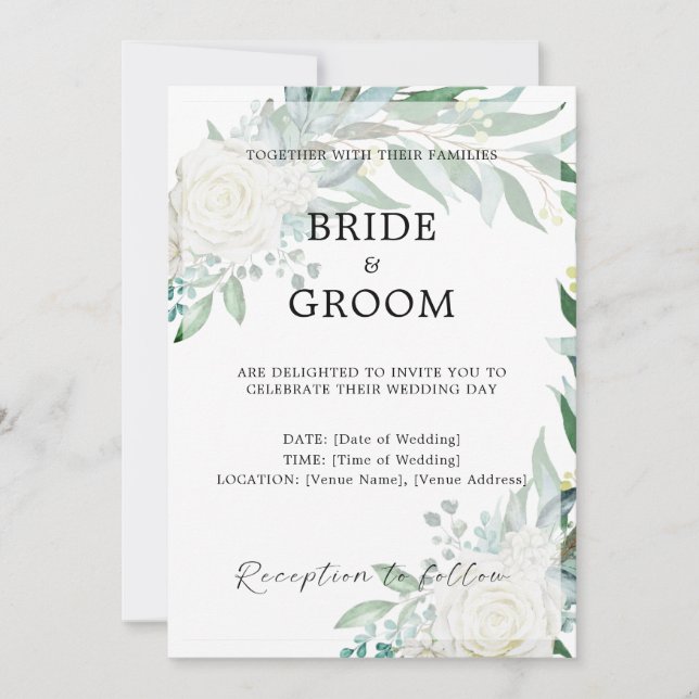 Convite de Casamento Elegante com Vegetação Floral (Frente)