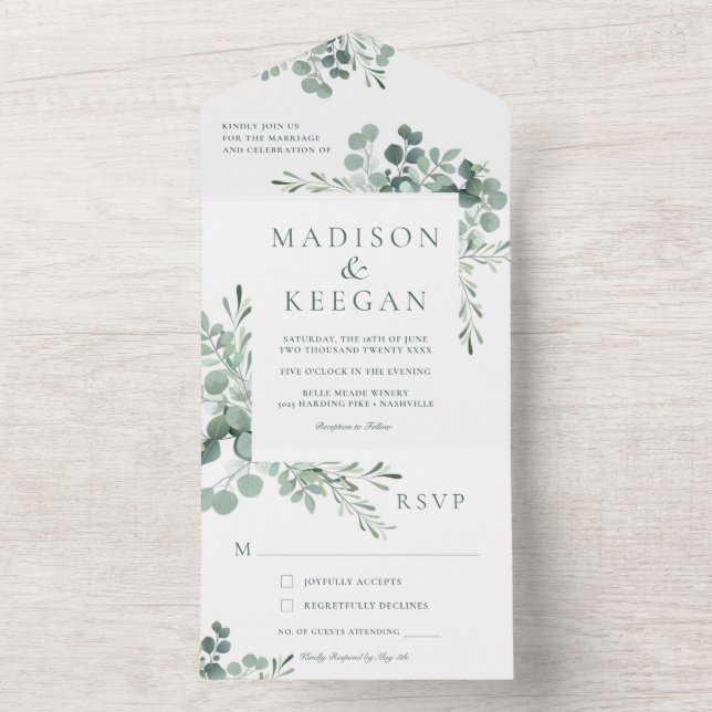 Convite de Casamento Elegante com Verde Eucalipto  (Interno)