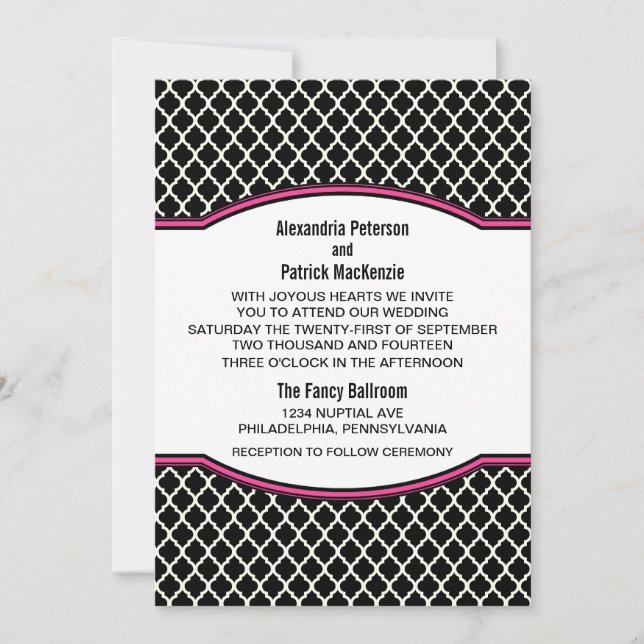 Convite de casamento Elegante cor-de-rosa (Frente)