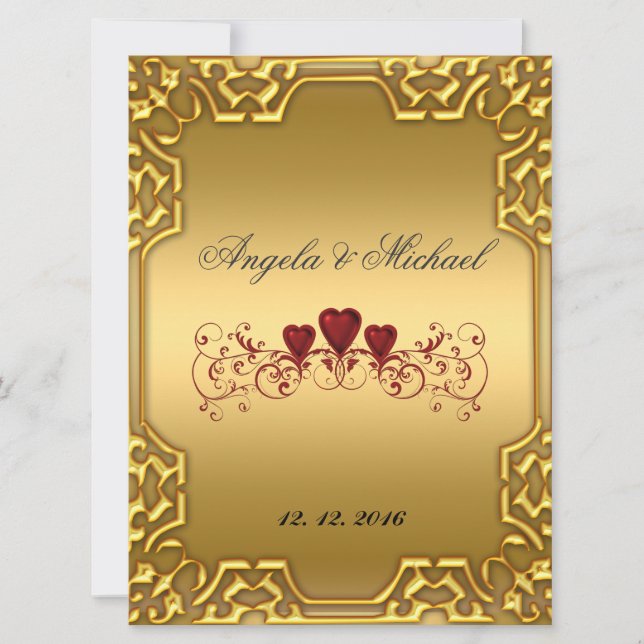 Convite de Casamento Elegante Corações Vermelhos D (Frente)