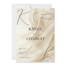 Convite de Casamento Elegante Creme Dourado | Mini