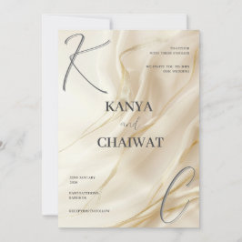 Convite de Casamento Elegante Creme Dourado | Mini