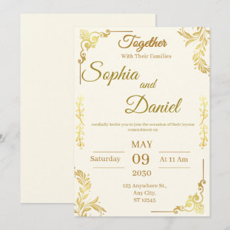 Convite de Casamento Elegante Creme e Dourado