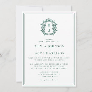 Convite de Casamento Elegante Crista Verde