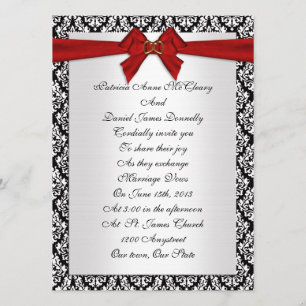 Convite de casamento elegante Damask com arco verm