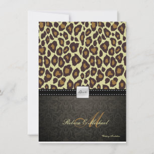 Convite de Casamento Elegante Damask Leopardo