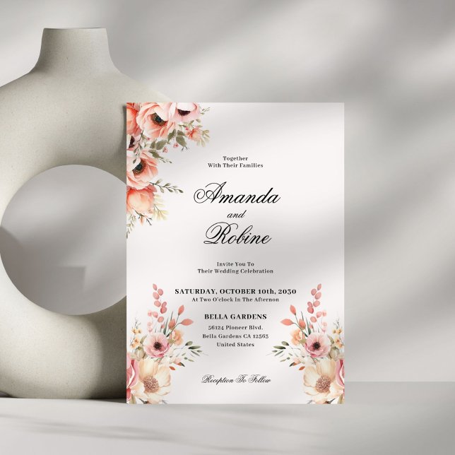 Convite De Casamento Elegante De Blush Floral (Criador carregado)
