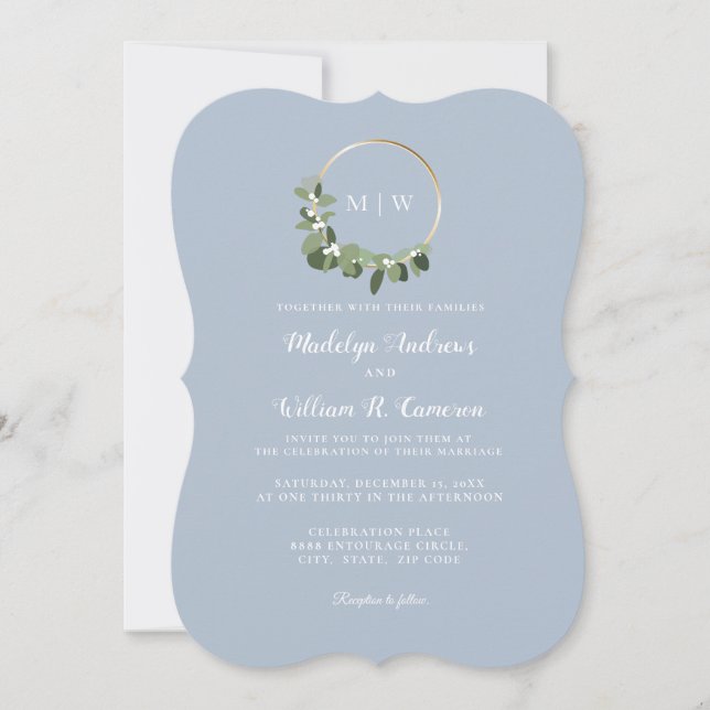 Convite de Casamento Elegante de Inverno com Monog (Frente)