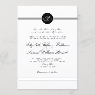 Convite de casamento Elegante de Monograma Preto B