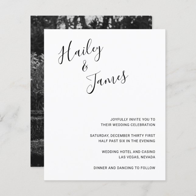 Convite de casamento Elegante de Orçamento de Foto (Frente/Verso)