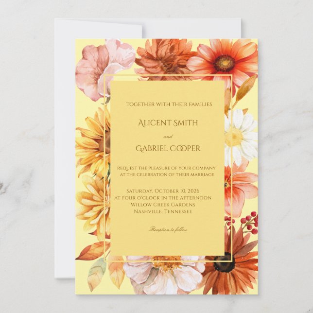 Convite de Casamento Elegante de Outono com Aquare (Frente)
