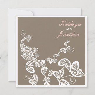 Convite de casamento Elegante de Peacock Branco Fl