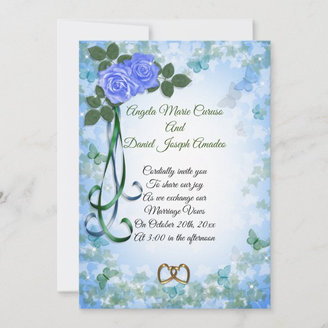 Convite de casamento elegante de Rosas Azuis para  (Frente)