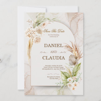 Convite de Casamento Elegante Deserto Chic Pampas
