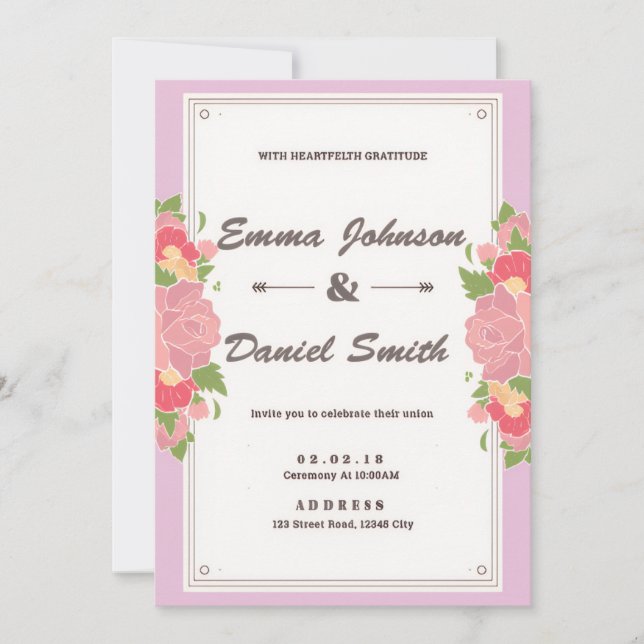 Convite de Casamento Elegante – Design Clássico de (Frente)