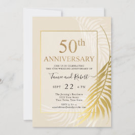 Convite de casamento elegante dourado branco 50º