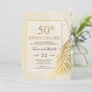 Convite de casamento elegante dourado branco 50º