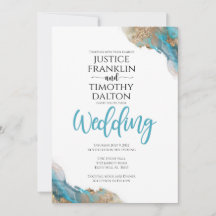 Convite de casamento elegante dourado e turquesa