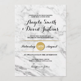 Convite de Casamento Elegante Dourado Mármore Art 