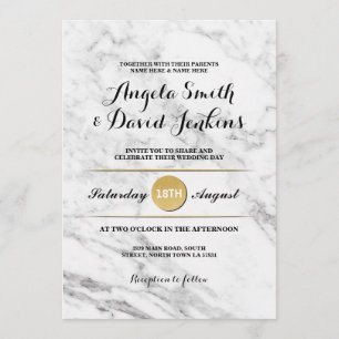 Convite de Casamento Elegante Dourado Mármore Art
