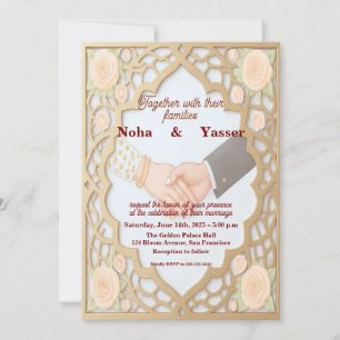 Convite de Casamento Elegante Dourado Ornado Marro