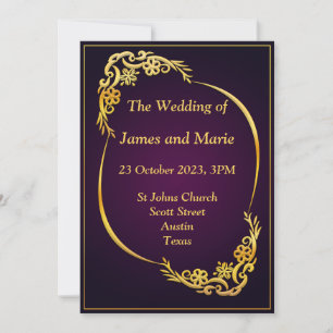 Convite de Casamento Elegante, dourado, roxo