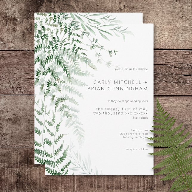 Convite de Casamento Elegante e Delicado com Samam (Elegant Delicate Greenery Ferns Wedding Invitation)