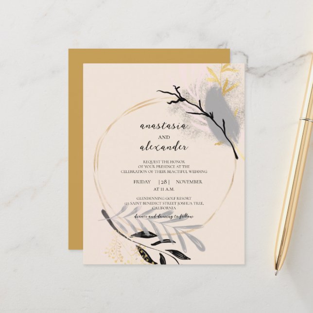 Convite de casamento elegante e econômico. Convite (Frente/Verso In Situ)