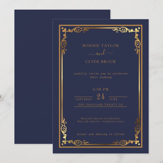 Convite de Casamento Elegante e Sofisticado (Frente/Verso)