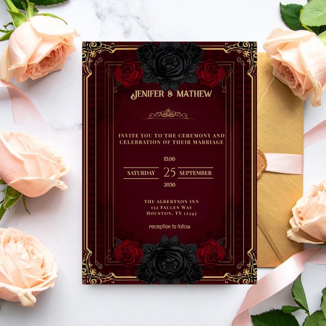 Convite de Casamento Elegante e Sombrio de Romance (Criador carregado)