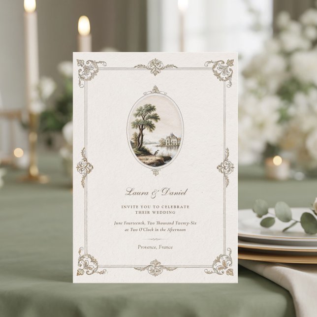 Convite de Casamento Elegante e Vintage de Castelo (Criador carregado)