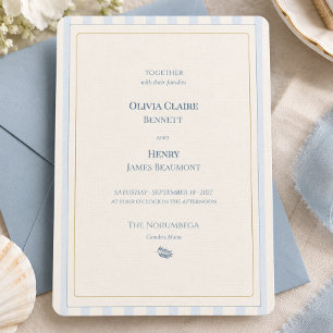 Convite de Casamento Elegante em Azul Poeirento e 