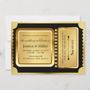 Convite de Casamento Elegante em Bilhete Preto e D