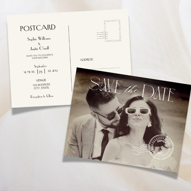 Convite de Casamento Elegante em Cartão Postal com (Elegant Vintage Photo Wedding Invitation Postcard)